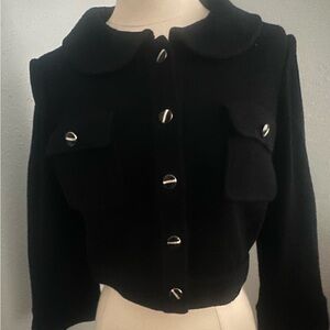 St. John Black Cropped Blazer with Silver Accents